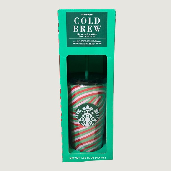 Starbucks Other - Starbucks Cold Brew Gift Set 16oz Double Wall Cup Caramel Dolce Pod 3 Straws